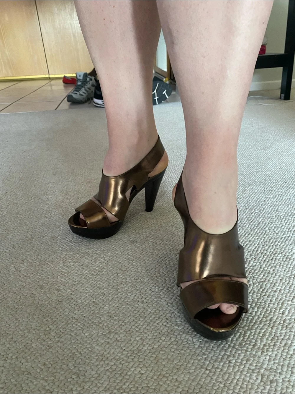 Michael Kors Metallic Bronze Open-Toe Platform Heels